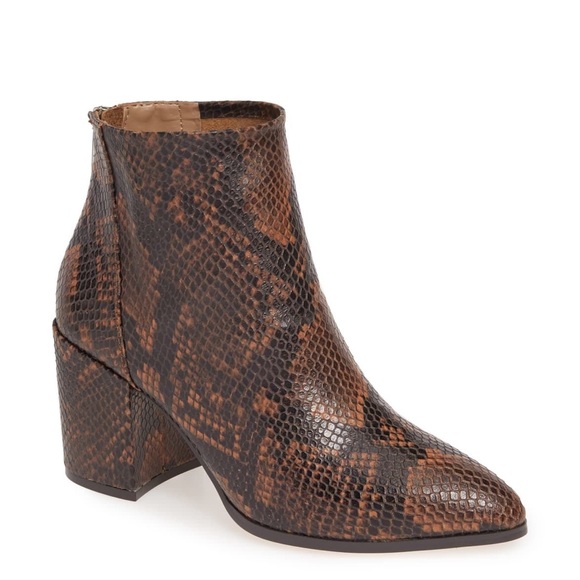 Steve Madden Shoes - Steve Madden Jillian Brown Snakeskin Zip Booties Leather Block Heel 9